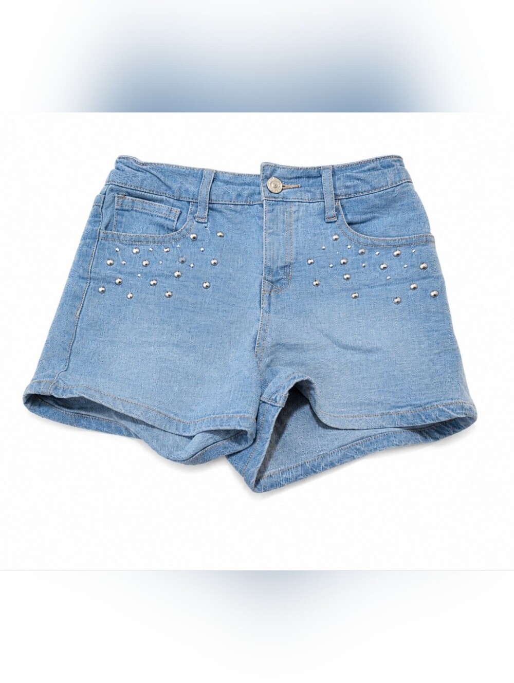 VIGOSS Girls Size 10 Light Wash Denim Shorts Studded Rhinestone Detail